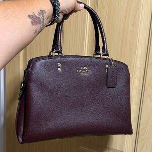 Coach Lillie Dark Burgundy Satchel With Snake Print Design